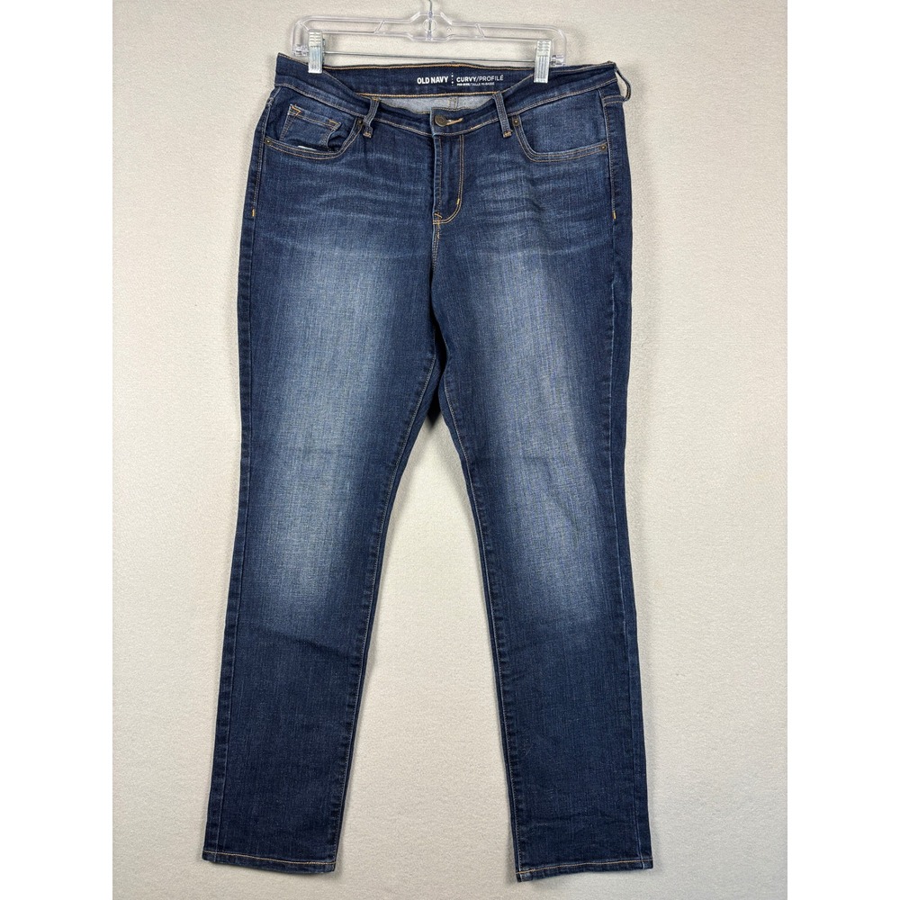 Old Navy Curvy Profile Mid-Rise Jeans Dark Wash Stretch 12 Short Blue